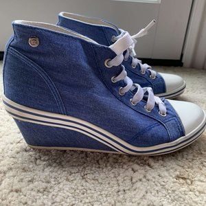 Graceland Blue Lace Up Sneaker Wedges